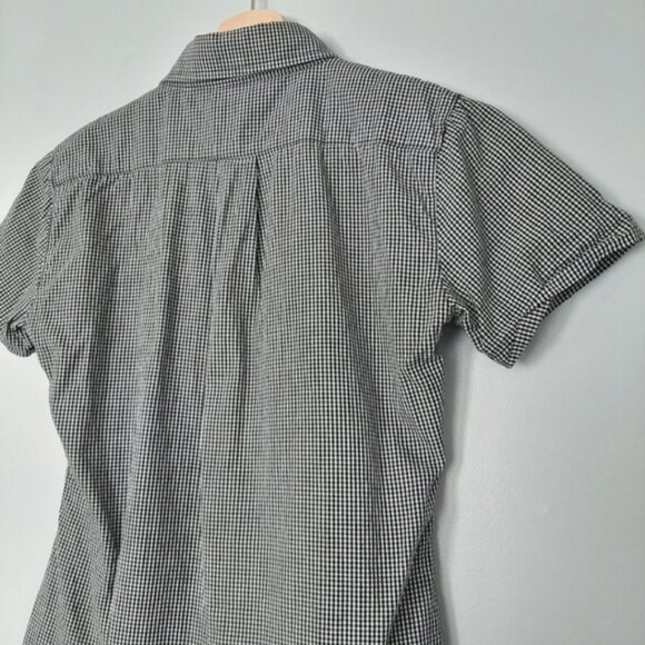 AMERICAN APPAREL Black & White Short Sleeve Gingham Button Down Shirt Top Sz XXS - Picture 8 of 11